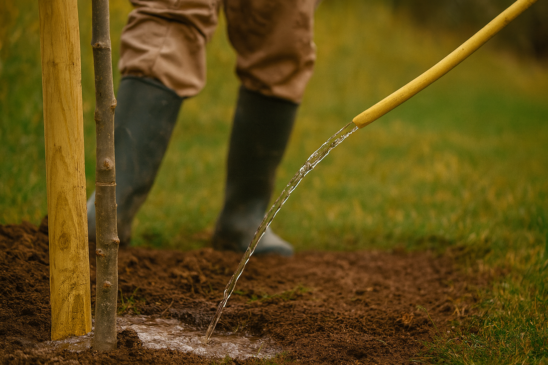 Arroser un jeune arbre fruitier